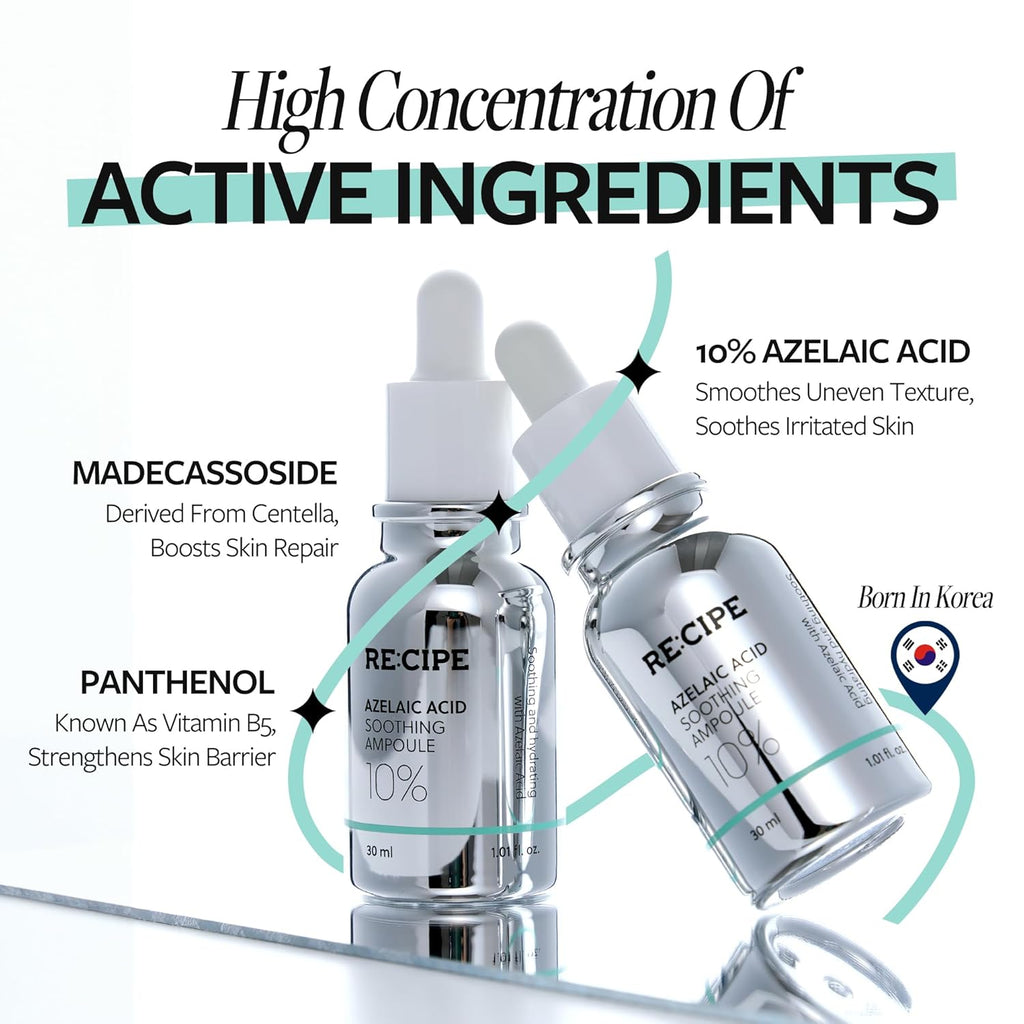 RECIPE Azelaic Acid 10 Soothing Ampoule - Soothing Serum, Facial Serum for Sensitive skin - Korean Skincare for Mild Breakouts (1.01 fl oz)
