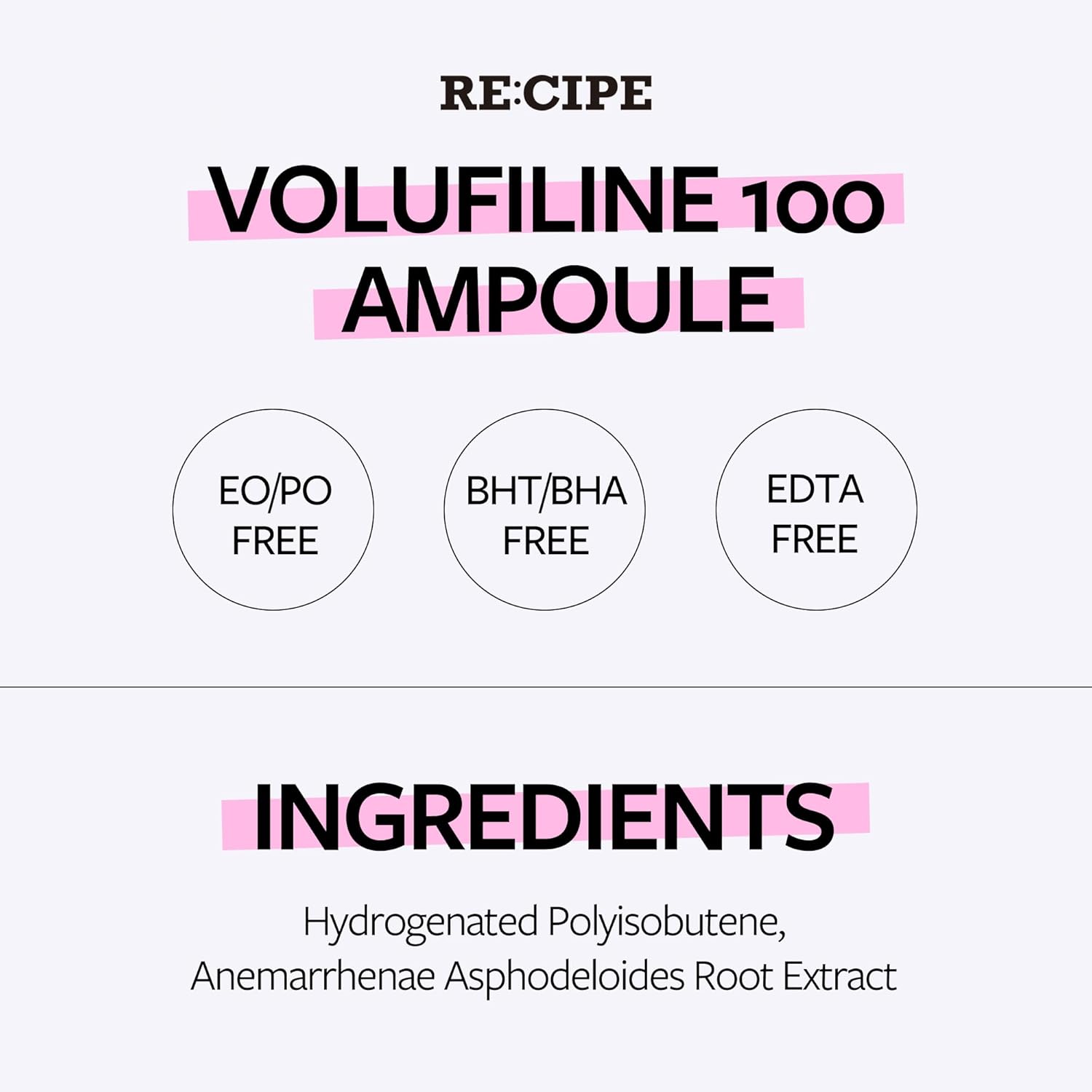 RECIPE Volufiline 100% Ampoule - Pure Volufiline Serum from Sourced from Sederma, France